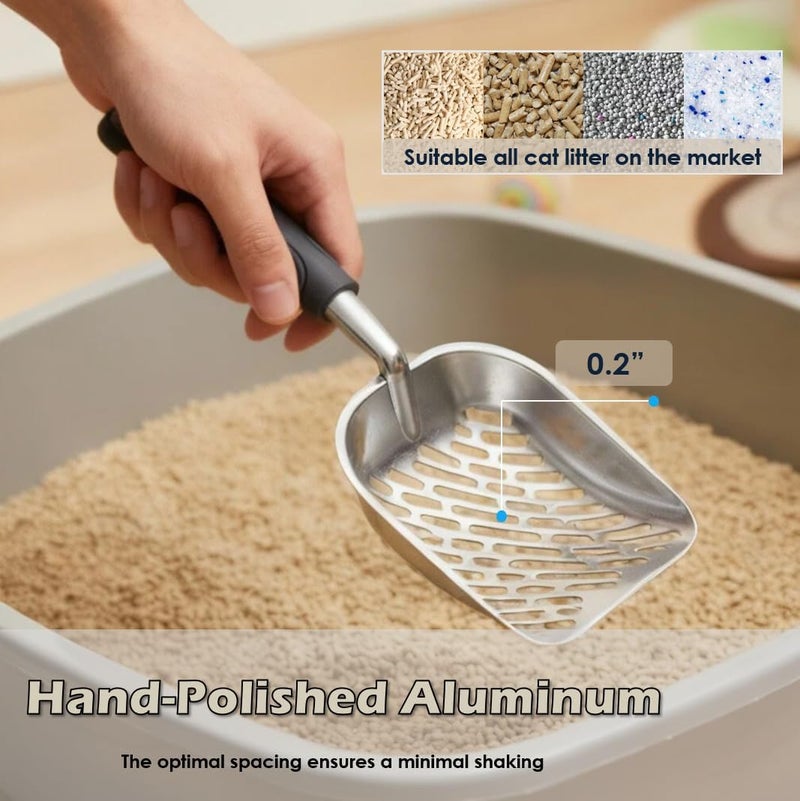 Vitisyao Heavy-Duty Metal Cat Litter Scoop with Holder, Aluminum Cats Litter Scooper Captures All Clumps, Kitty Metal Scooper and Holder (White) - Image 3